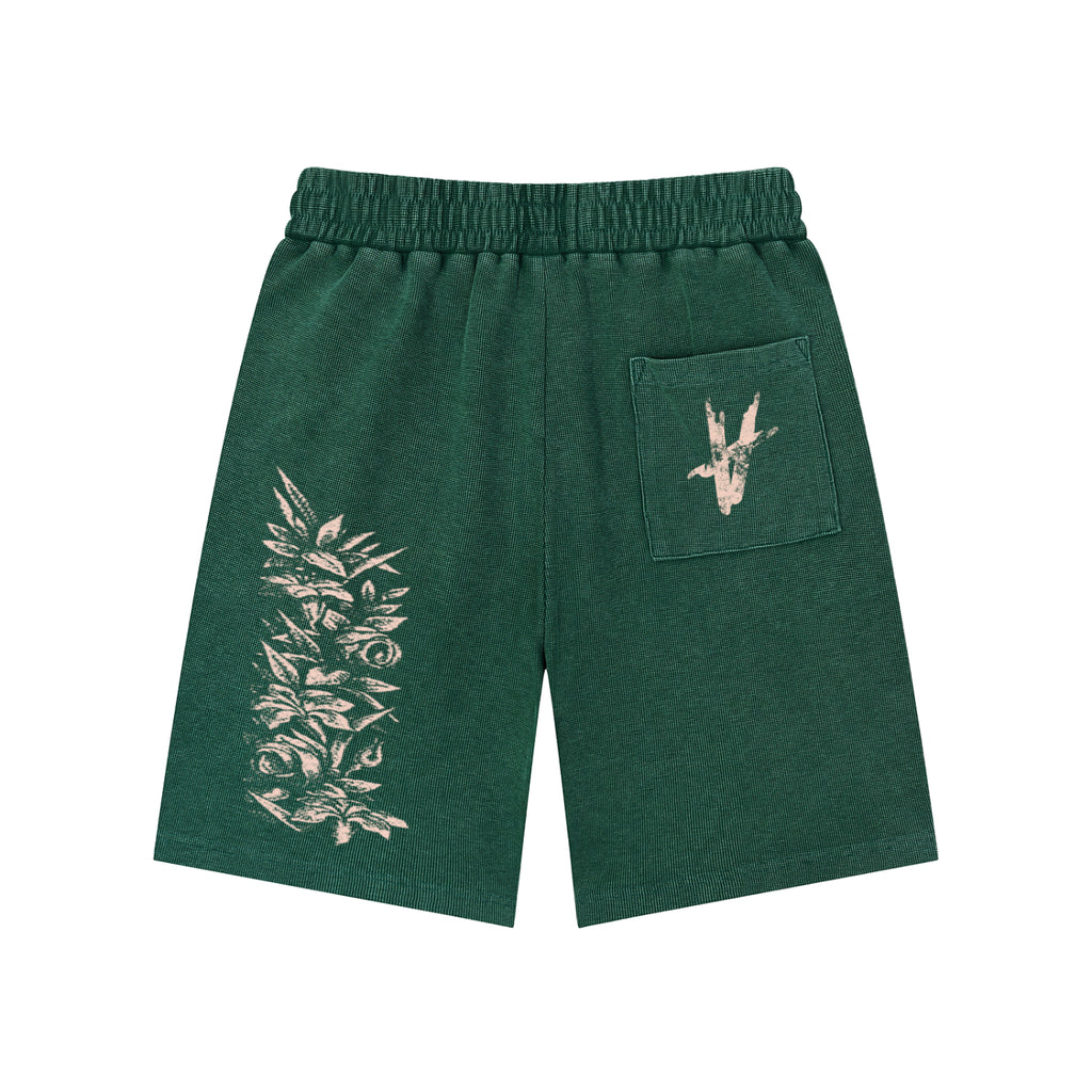 Washed Waffle Knit Shorts - Forest Green