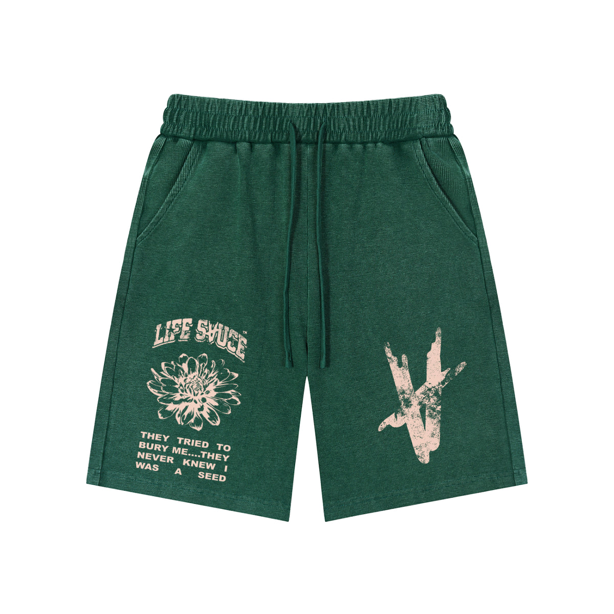 Washed Waffle Knit Shorts - Forest Green