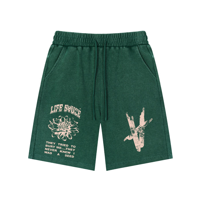 Washed Waffle Knit Shorts - Forest Green