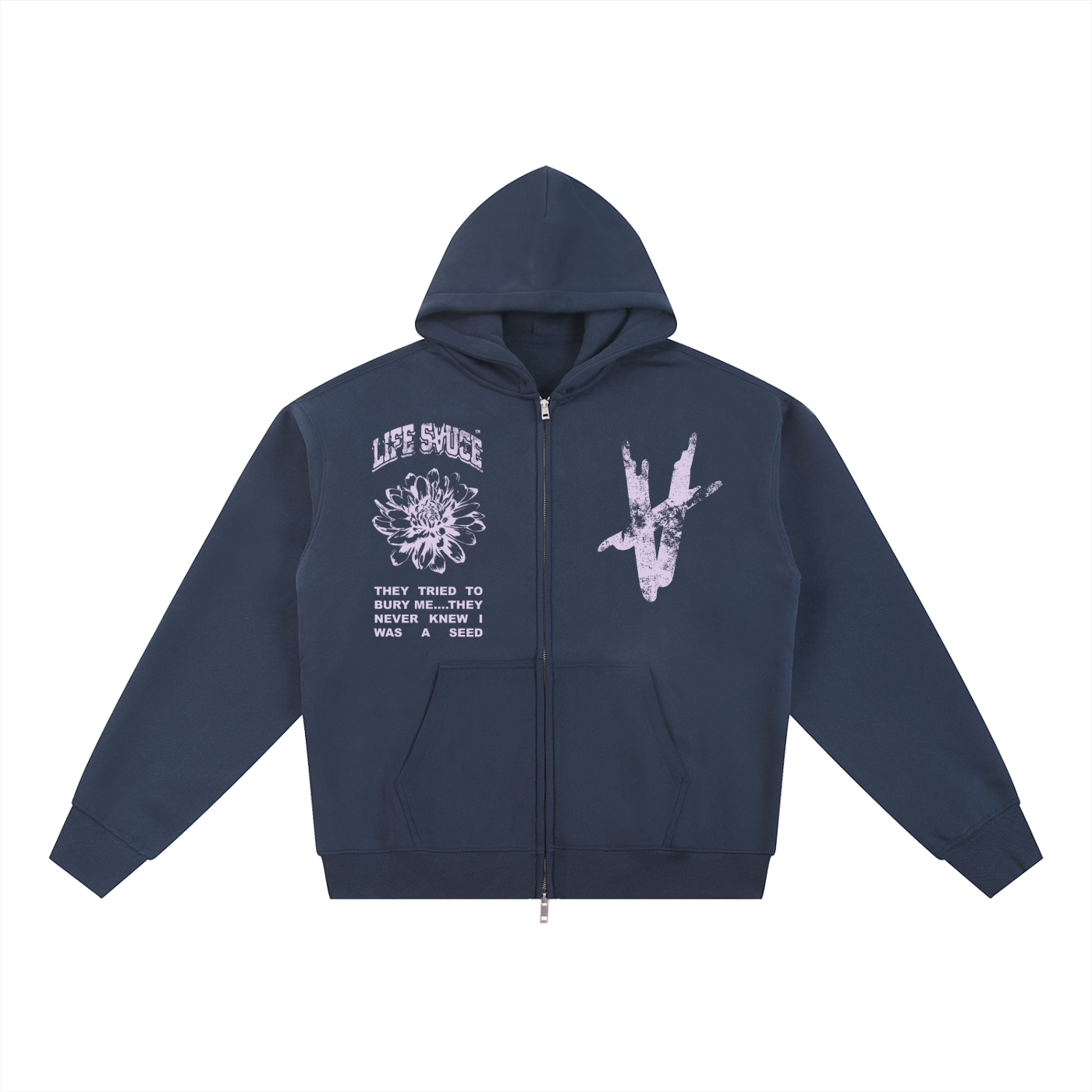 BREAKING FREE | Fleeced Zip Hoodie - Navy Blue