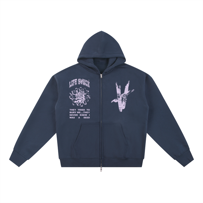 BREAKING FREE | Fleeced Zip Hoodie - Navy Blue