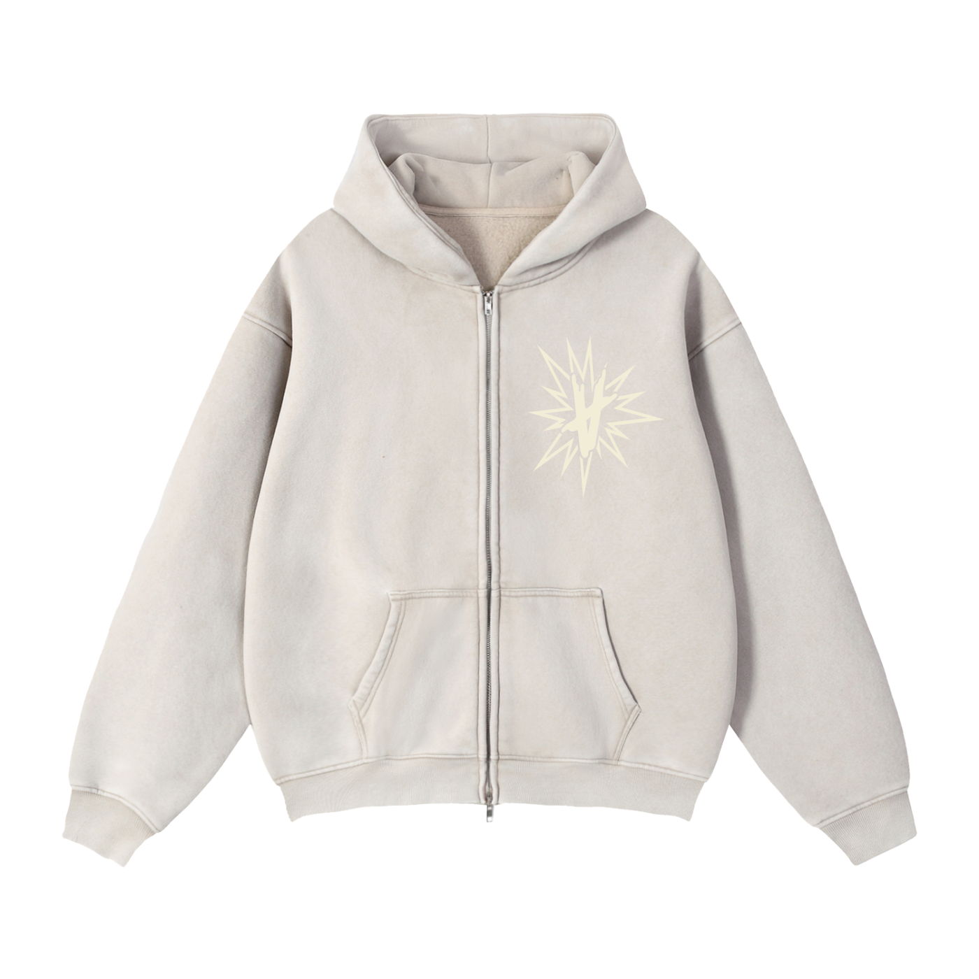 FULLY CHARGED | Zip Box Hoodie - Stone