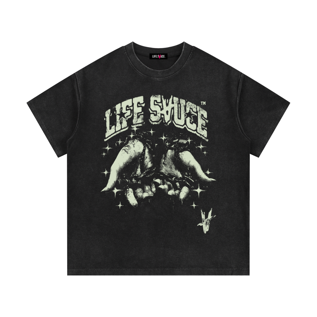 Washed Waffle Knit T-Shirt - Black
