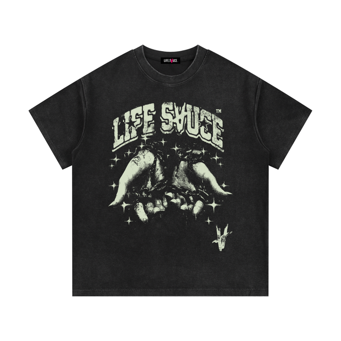 Washed Waffle Knit T-Shirt - Black