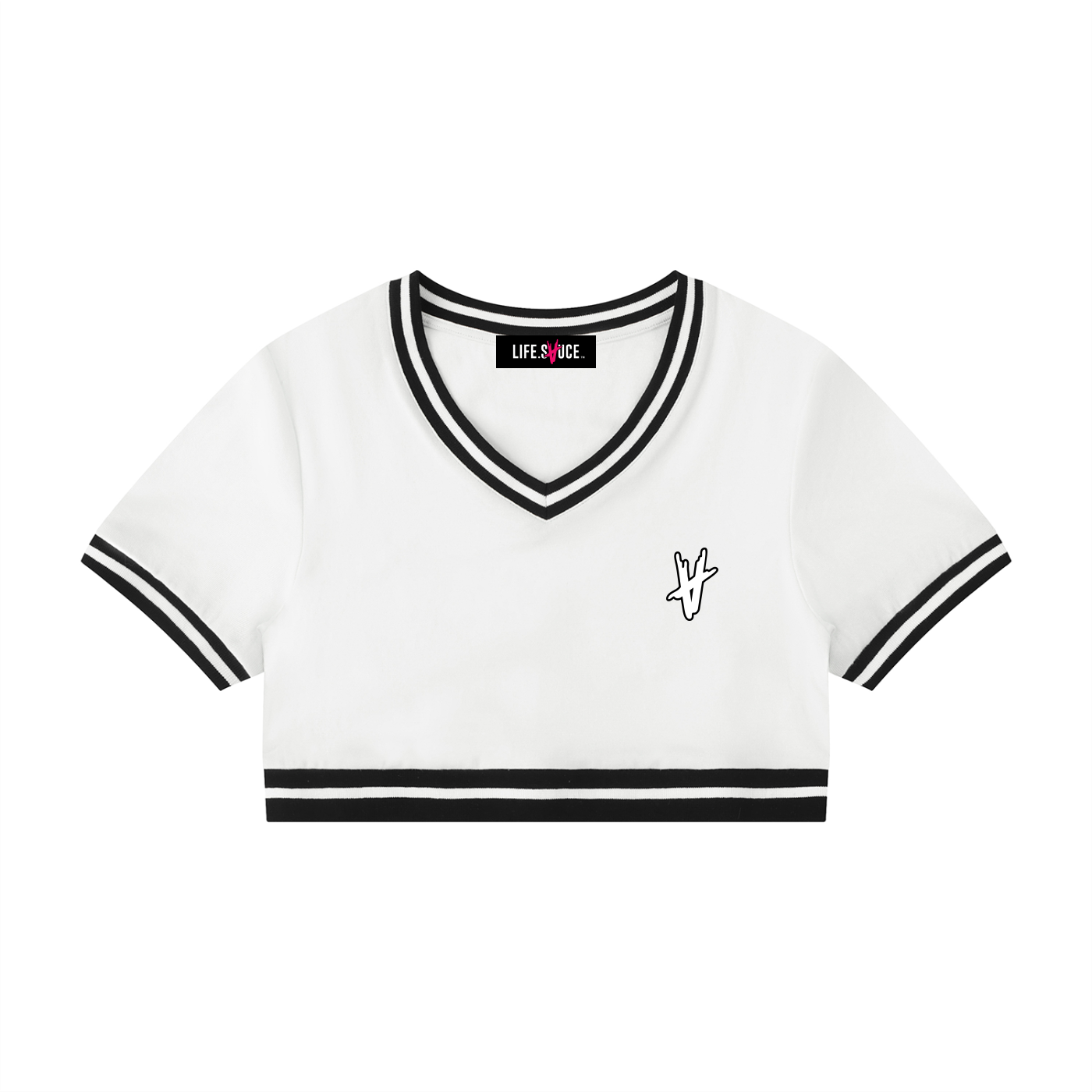 V-Neck Crop T-Shirt - Black & White