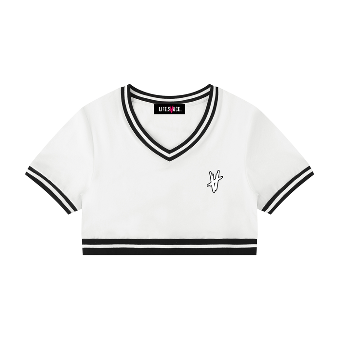 V-Neck Crop T-Shirt - Black & White