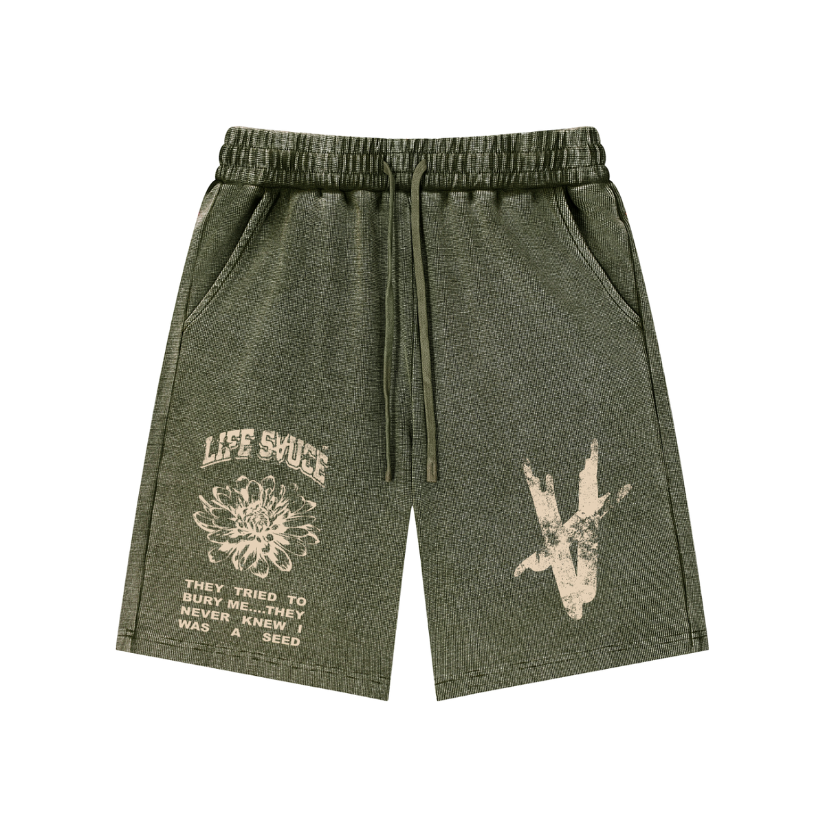 BREAKING FREE | Waffle Knit Shorts - Army Green