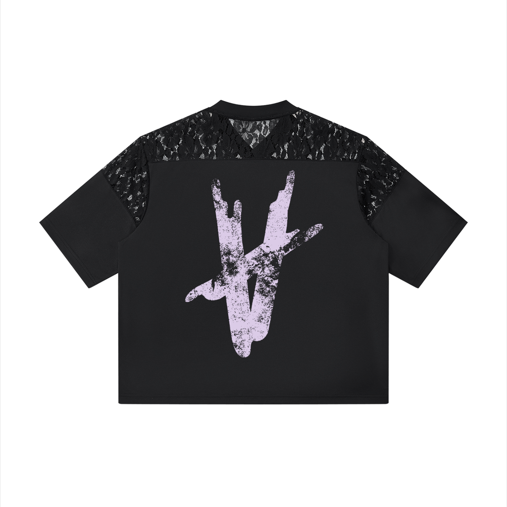 Lace V-Neck T-Shirt -Black