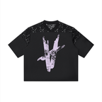 Lace V-Neck T-Shirt -Black