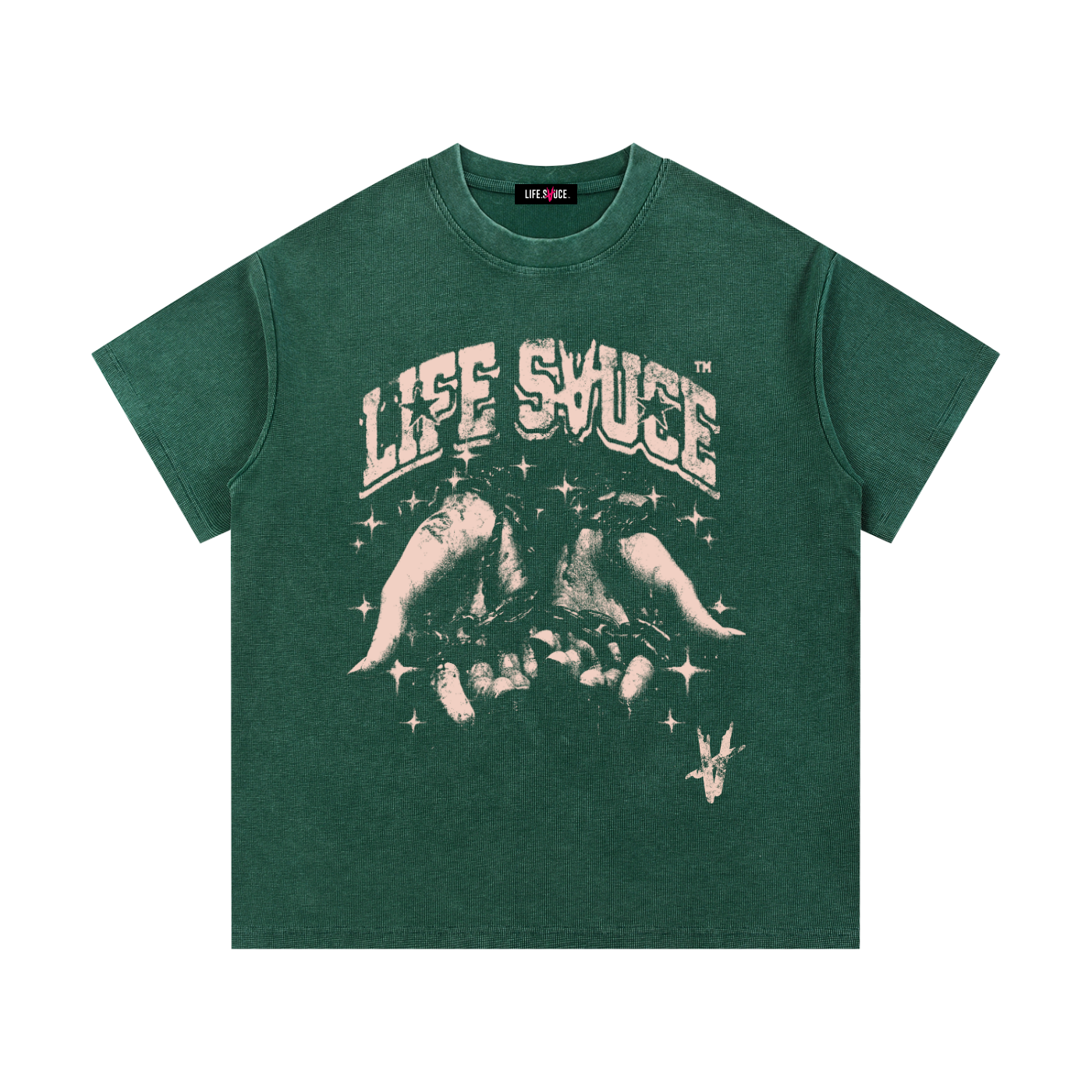 Washed Waffle Knit T-Shirt - Forest Green