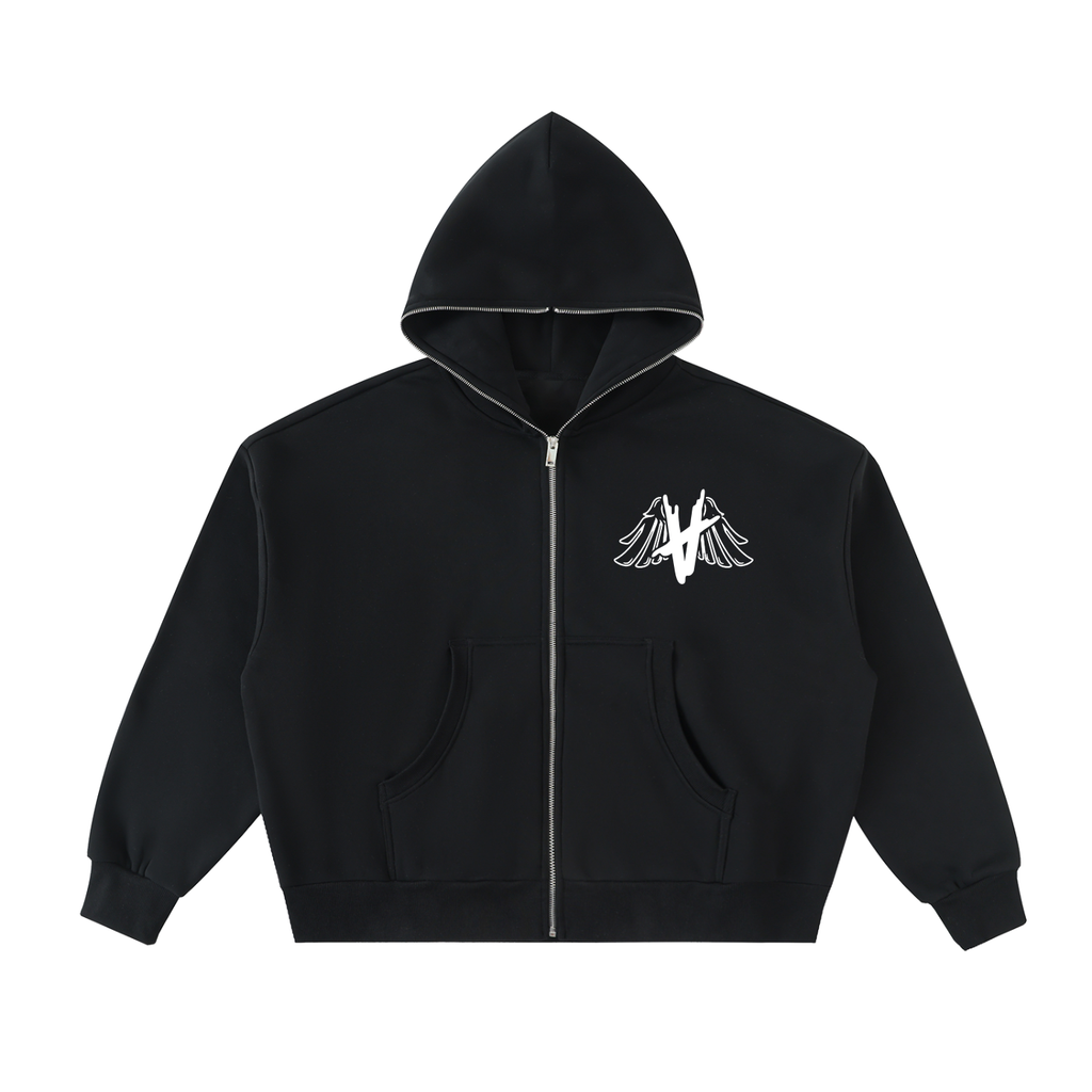 TAKE OFF | Full-Zip Box Hoodie - Black