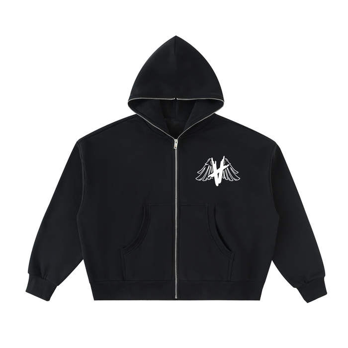 TAKE OFF | Full-Zip Box Hoodie - Black