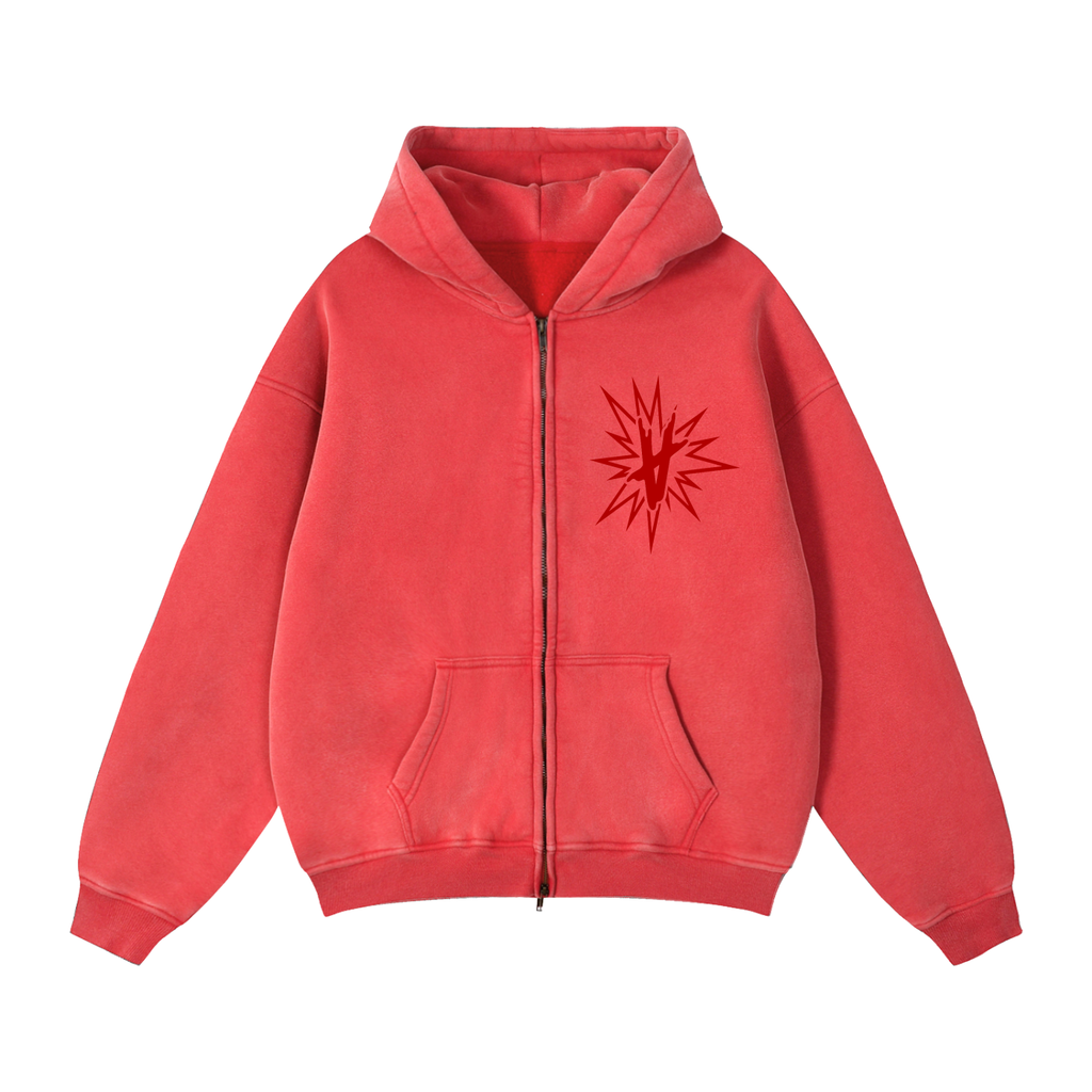 FULLY CHARGED | Frosted Zip Hoodie - Red