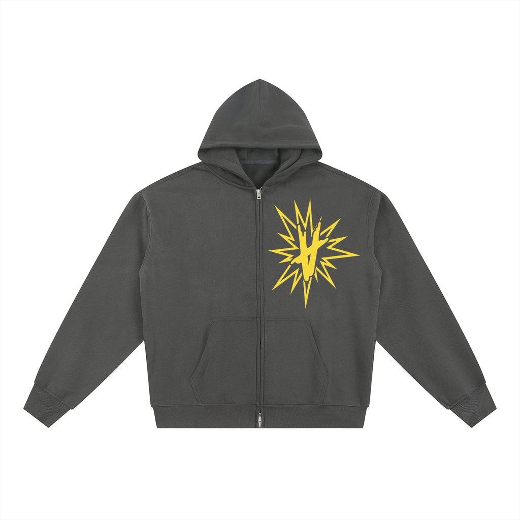 FULLY CHARGED | Zip Hoodie - Grey Yellow