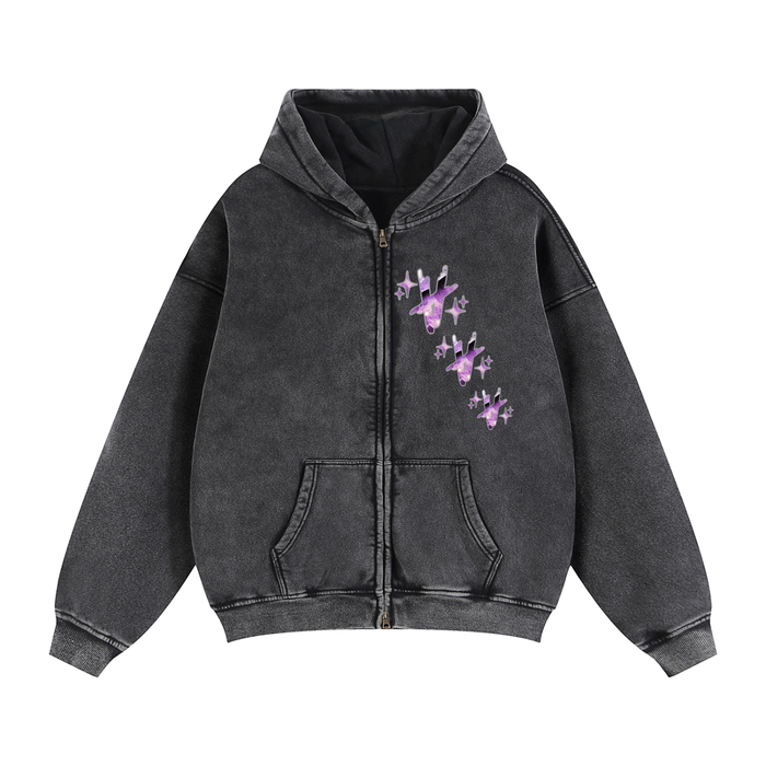 DARK WORLD | Frosted Zip Hoodie - Black