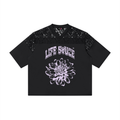 Lace V-Neck T-Shirt -Black