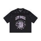 Lace V-Neck T-Shirt -Black