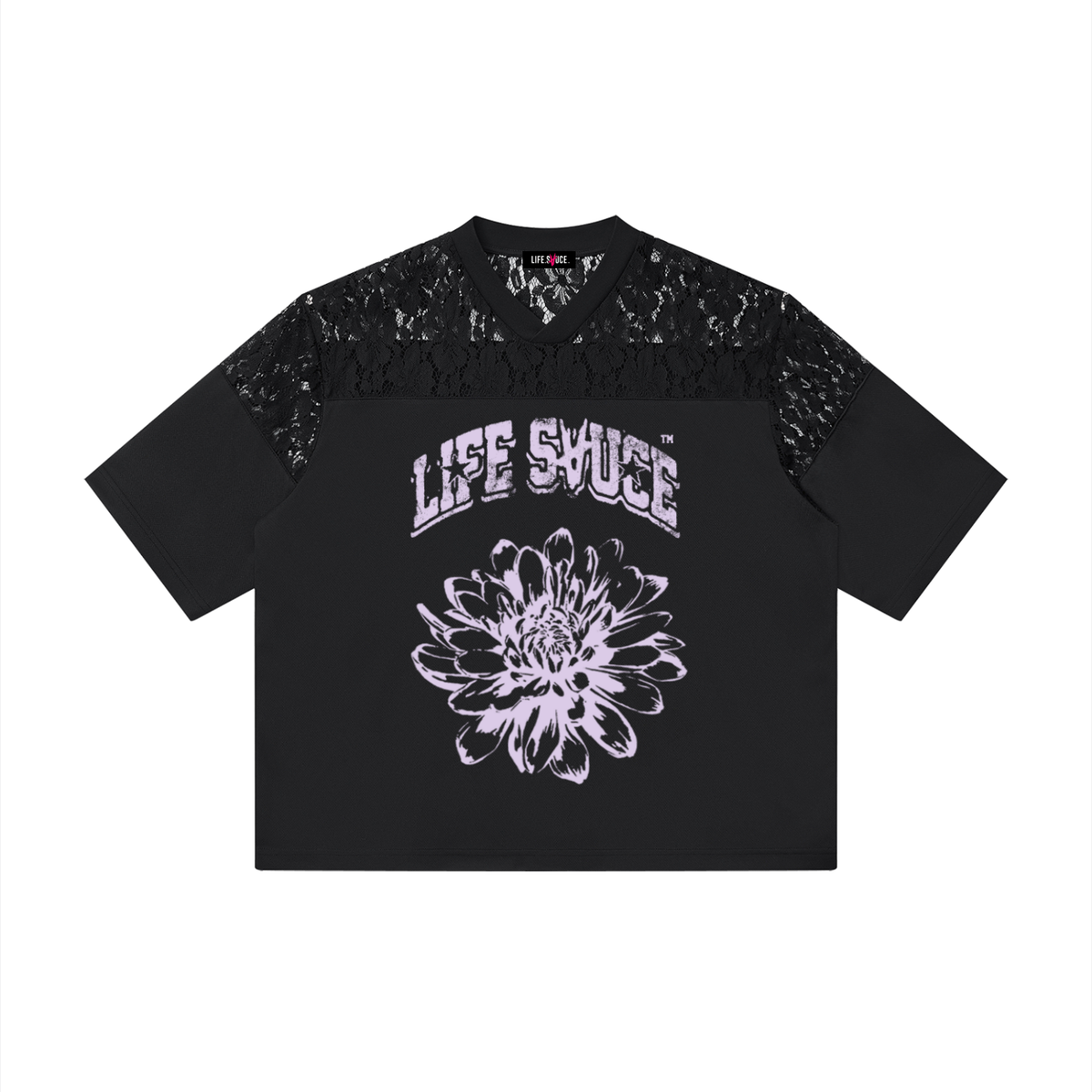 Lace V-Neck T-Shirt -Black